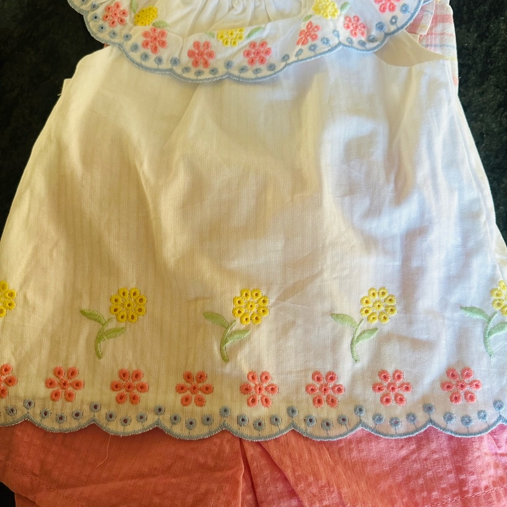 White Embroidered Floral Sundress with Pink Short Layer